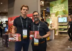 Cole Mucci and Ajit Saxena with Mucci Farms proudly show different packaging options of Savorries Strawberry Tomatoes, the company's latest product introduction. 